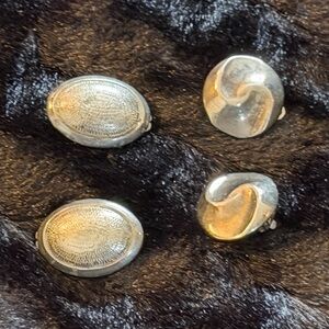 Vintage Ellen Design Silver Tone Clip-On Earrings & A Silver Tone Earrings